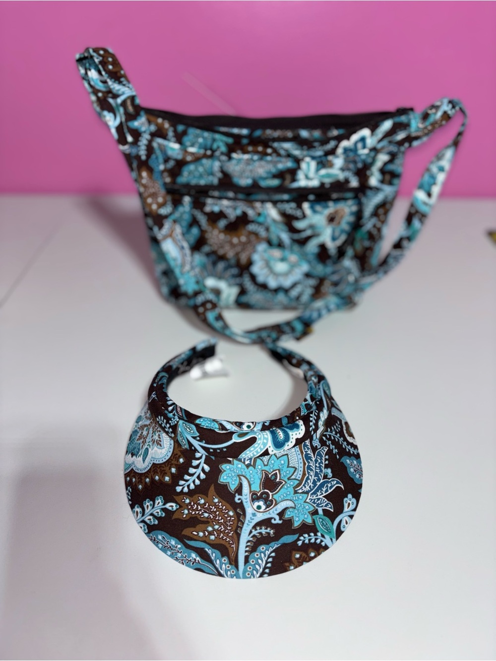 Vera Bradley Java Blue Shoulder Bag & Matching Visor NWT Bundle